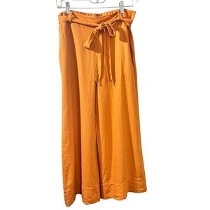 Joie Linen Blend Orange Wide-Leg Pants with Paperbag Waist Size M